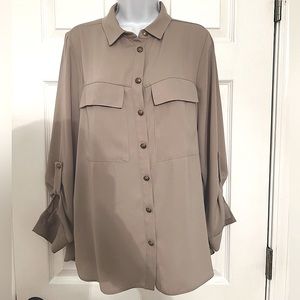 River Island Size 16 Button Down Blouse Army Grey Green Size XL